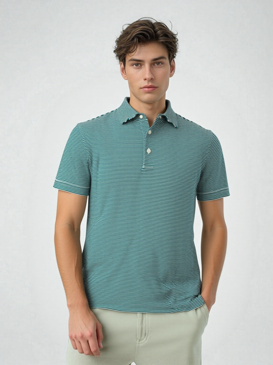 Classic Piqué Polo - Forest Green & White Stripe